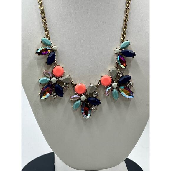 J. Crew Asymmetrical Vibrant Multicolor AB Glowing Rhinestone statement Necklace - Picture 2 of 12